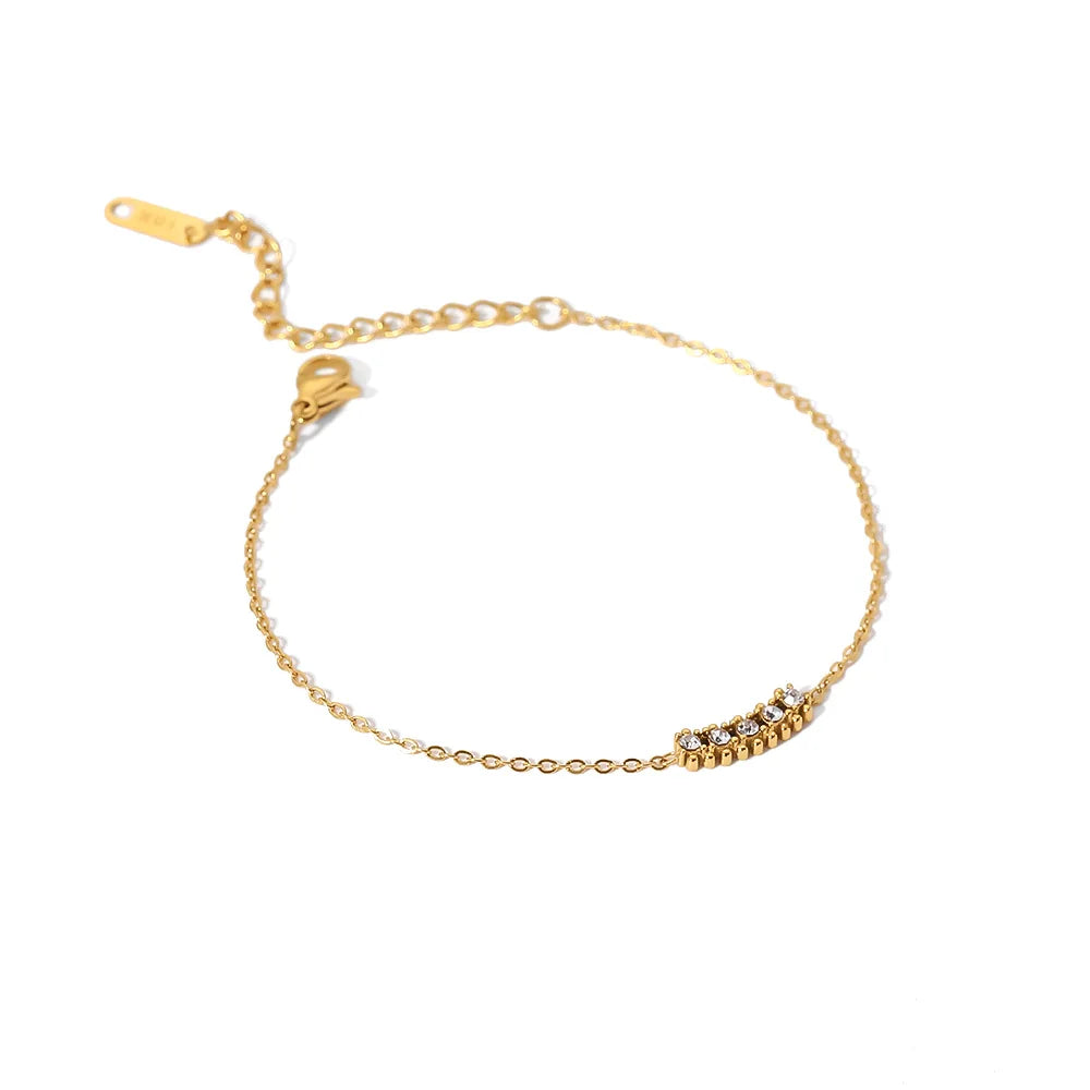18K Gold Plated Stainless Steel Fine Chain Jewelry Gift Charm White Cubic Zirconia Bracelet for Women