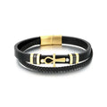 KALEN Unisex 210mm Vintage Triple-layer Stainless Steel&Cowhide Leather Bracelets