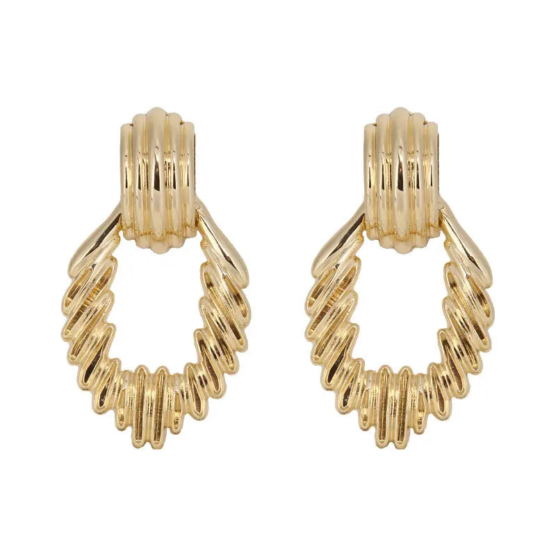 Vintage Geometric Twist Stud Earrings Unique Brass Exaggerated Light Luxury Earrings Fashion Jewelry