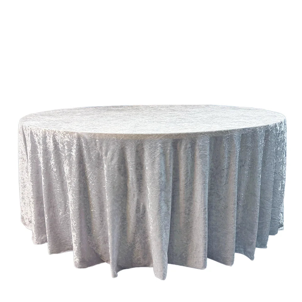 Classic Silver 120 Inch Round Velvet Tablecloth Heavy Polyester Fabric for Dining Room and Weddings for Restaurants and Parties