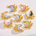 Stainless Steel Starry Sky Multi Color  Dreamy Moon Double Hole Pendant Diy Necklace Bracelets Making Accessory