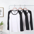 Custom High Quality Men's Raglan Crew Neck Long Sleeve T-Shirt 100% Cotton Blank Patchwork Long Sleeve T-Shirt for Men