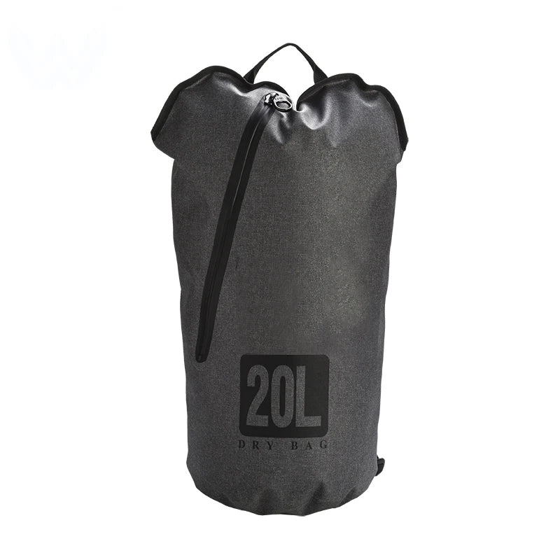 Hot Sale Custom Lightweight PVC Lining Dry Bag Backpack 10L 20L 30L Gray Outdoor Floating Roll Top with Airtight Zipper Closure