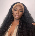 Super Long Kinky Curly Glueless Wig with Water Wave Headband Synthetic  Material for Afro Women