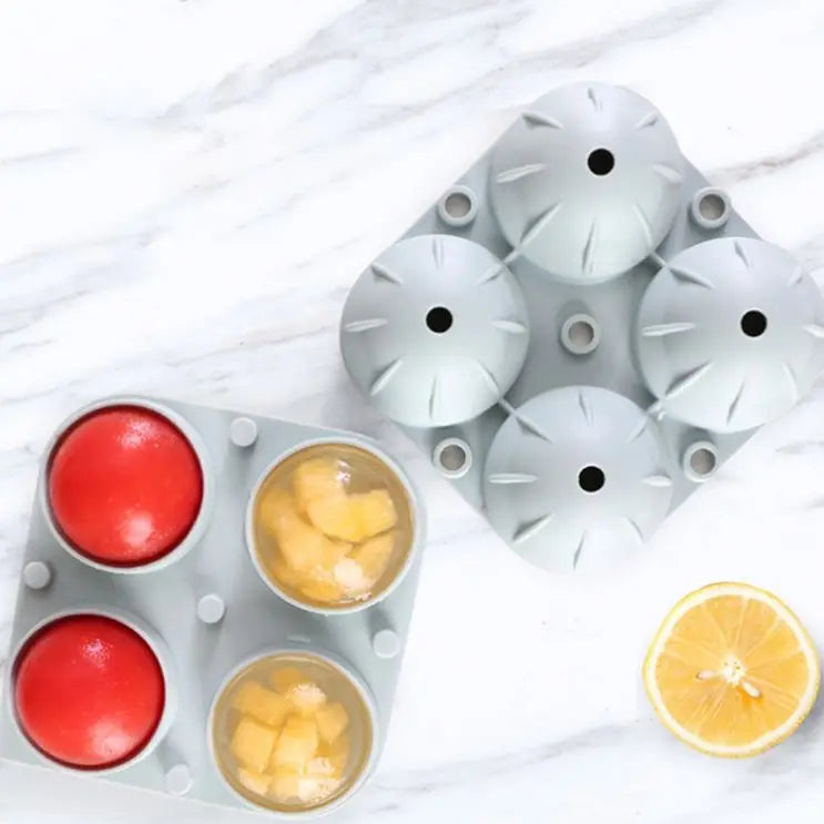 Creative Homemade Spherical Silicone Ice Tray with Lid Bar Accessiories 4 Round Ice Trays Whisky Ice Ball Mold