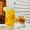 Misonyo Classic Ribbed Juice Water Drinking Vertical Striped Borosilicate Hand Cut Ripple Tumble Round Whisky Glass Mug Beer