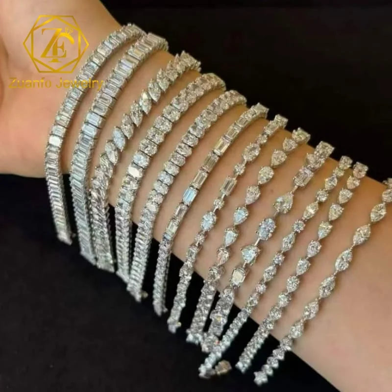 Wholesale 925 Silver Gold Plated 2mm 3mm 4mm 5mm Iced Out Gra Moissanite Diamond Tennis Bracelet Chain Men Women Diamond Jewelry