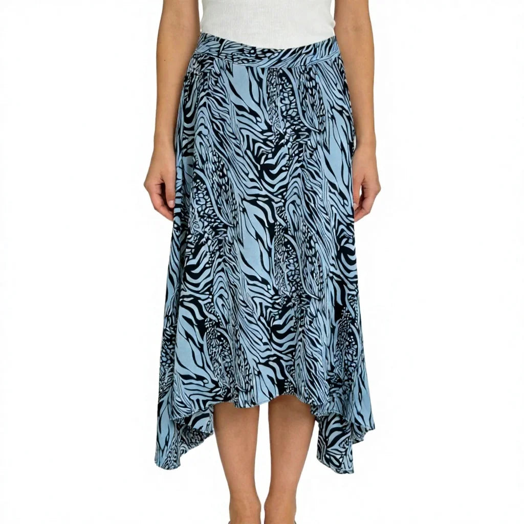 Custom New Design Women Stylish Printed Elegant Light Blue Lady Summer Skirts