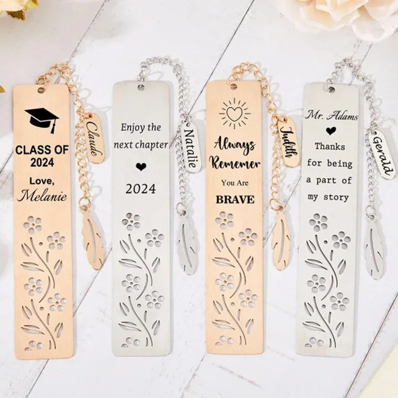 Wholesale Stainless Steel Bookmark Custom Teachers Day Inspirational Bookmarks With Rectangle and Leaf Charms Gifts for Teachers