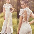 15433# Real Photos High Neck Jumpsuit Wedding Dress Elegant Appliques Lace Bridal Gown Wedding Gown for Woman