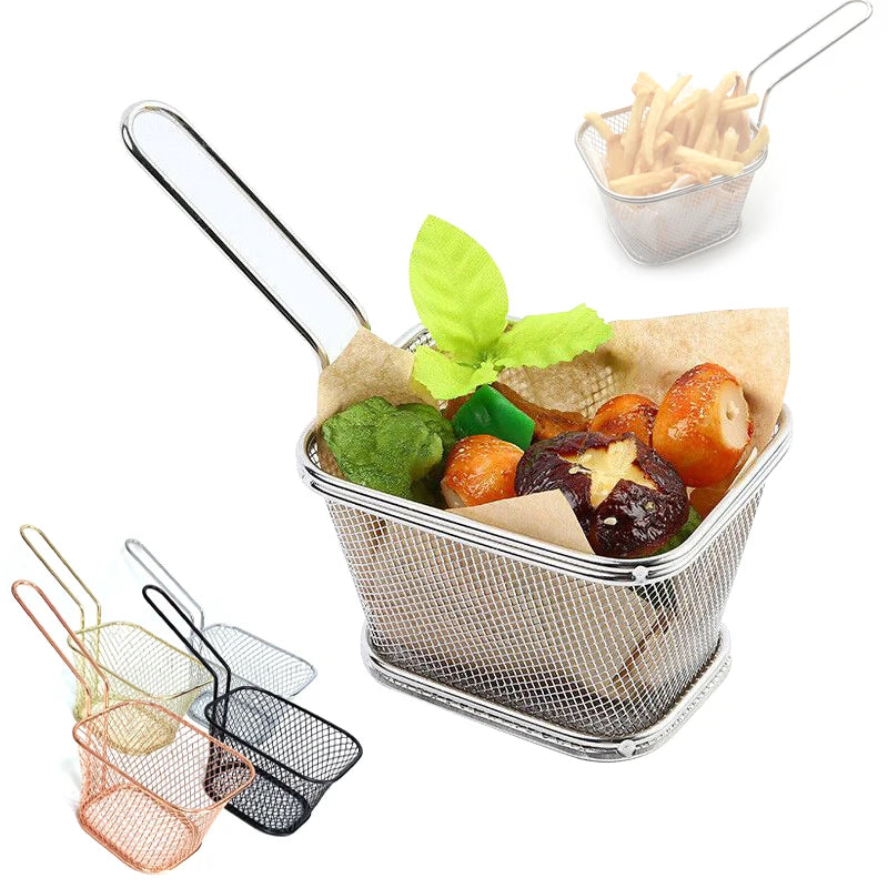 Stainless Steel Mini Square Deep Fry Basket French Fries Holder Fried Chips Basket Food Strainer for Kitchen