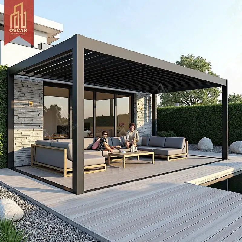 Automated System Kit Louvered Roof Open Close Led Lighting Patio Outdoor Garden Aluminum Wall Mounted Gazebo Bioclimatic Pergola