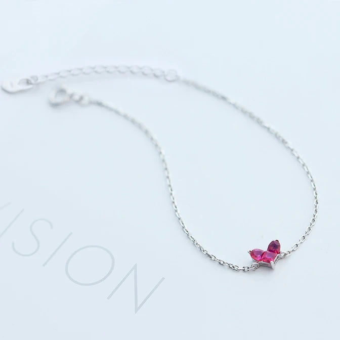 New Fashion Jewelry Beautiful 925 Sterling Silver Bracelets Red Heart Simple Personality Sweet Bracelets