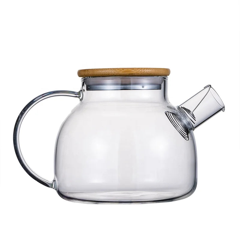 Wholesale Clear Glass Tea Infuser with Bamboo Lid Leak-Proof Spout Stainless Steel Strainer Kitchen Tea Maker for Water Usage