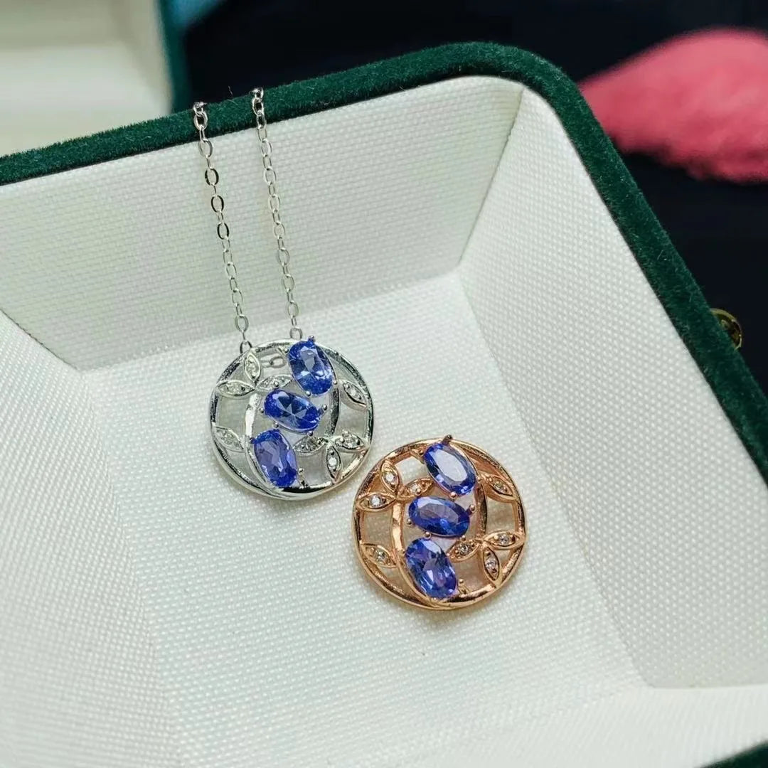 Custom Brand 925 Silver Natural Tanzanite Pendant Necklace Rhodium & Gold Plated with Low MOQ Good Price