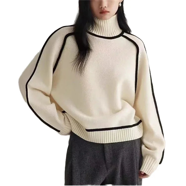 Winter French Elegant Turtleneck Mohair Sweaters Casual Plain Knitted Loose Sweater for Women