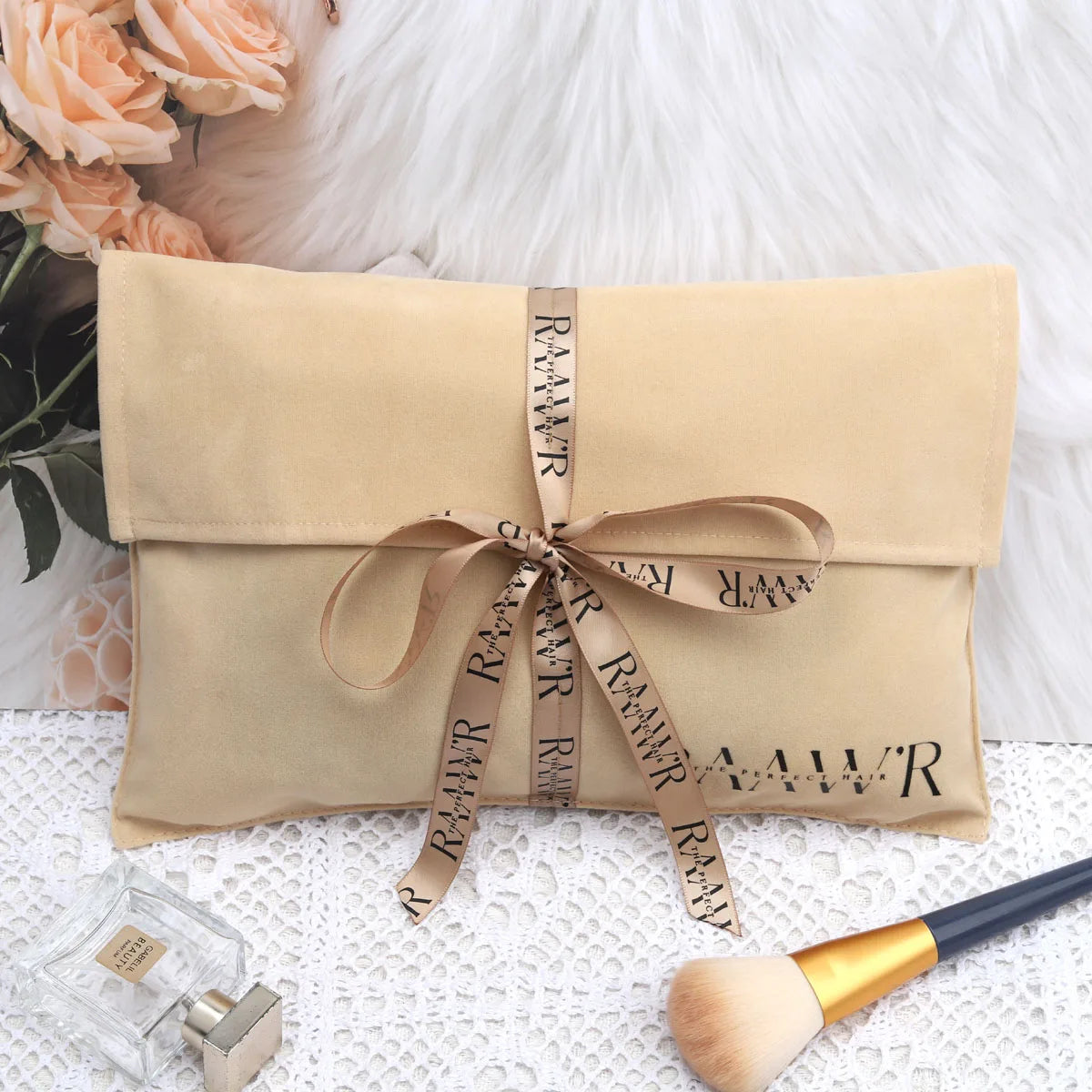 Luxury Custom Logo Printed Velvet Jewelry Envelope Pouch Earring Ring Gift Storage Jewelry Bag With Bow