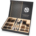 24pcs Gold Stainless Steel Cutlery Set Western Kitchen Dinner Tableware Including Knives Forks Spoons in a Safe Cutlery Gift Box