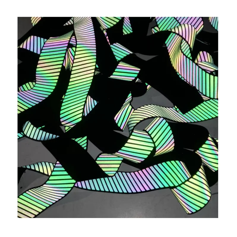 Custom High Light rainbow Colorful Sewed on Reflective Elastic Segmented Printing Webbing Trim Tape Stripe for Reflector Clothes