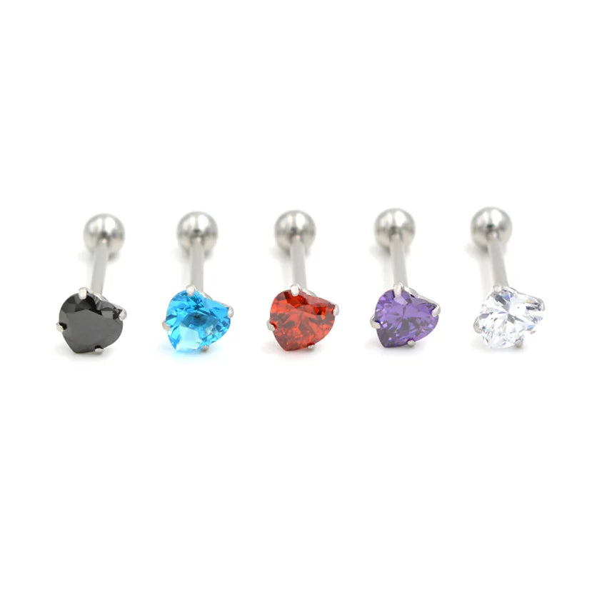 Ferido Heart Shape Tongue Ring Jeweled  Heart Shape Straight Barbell Piercing Jewelry