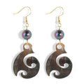 Samoan Retro Vintage Natural Shell Wave Earrings Hawaiian Trendy Black Pearl Dangle Earrings Custom