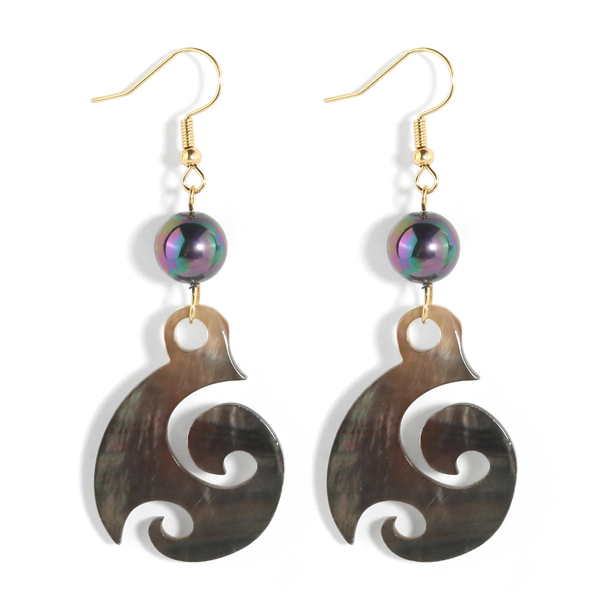 Samoan Retro Vintage Natural Shell Wave Earrings Hawaiian Trendy Black Pearl Dangle Earrings Custom