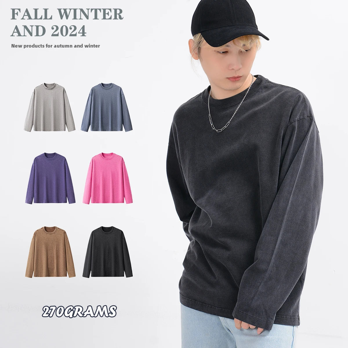 Wholesale Blank Long Sleeve Unisex Washed t Shirts Custom 100% Cotton Acid Washed t Shirts for Women and Men Long-sleeve t Shirt