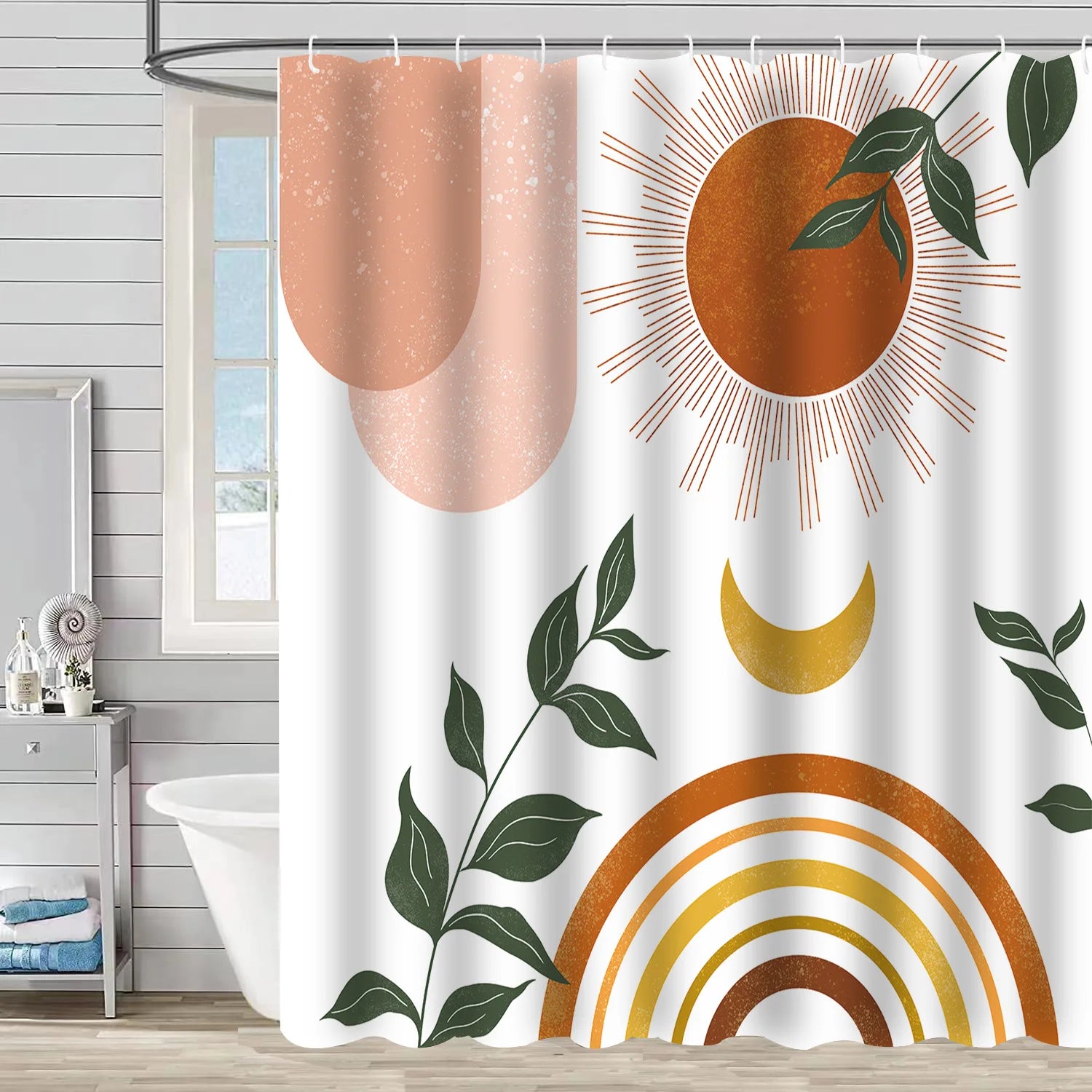Luxury Modern Eco-Friendly 100% Polyester Waterproof Custom Printed Bohemian Shower Curtain Hooks for Home Hotel Bathroom Custom