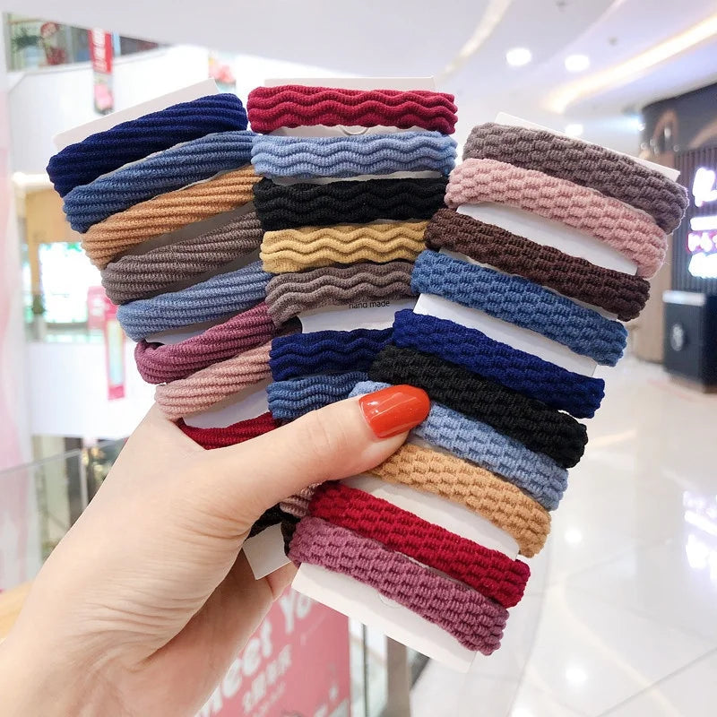 Wholesale Checker Striped Crunchies Hair Rubber Band Accessories Towel Thick Basic Elastic Nylon Seamless Hair Ties