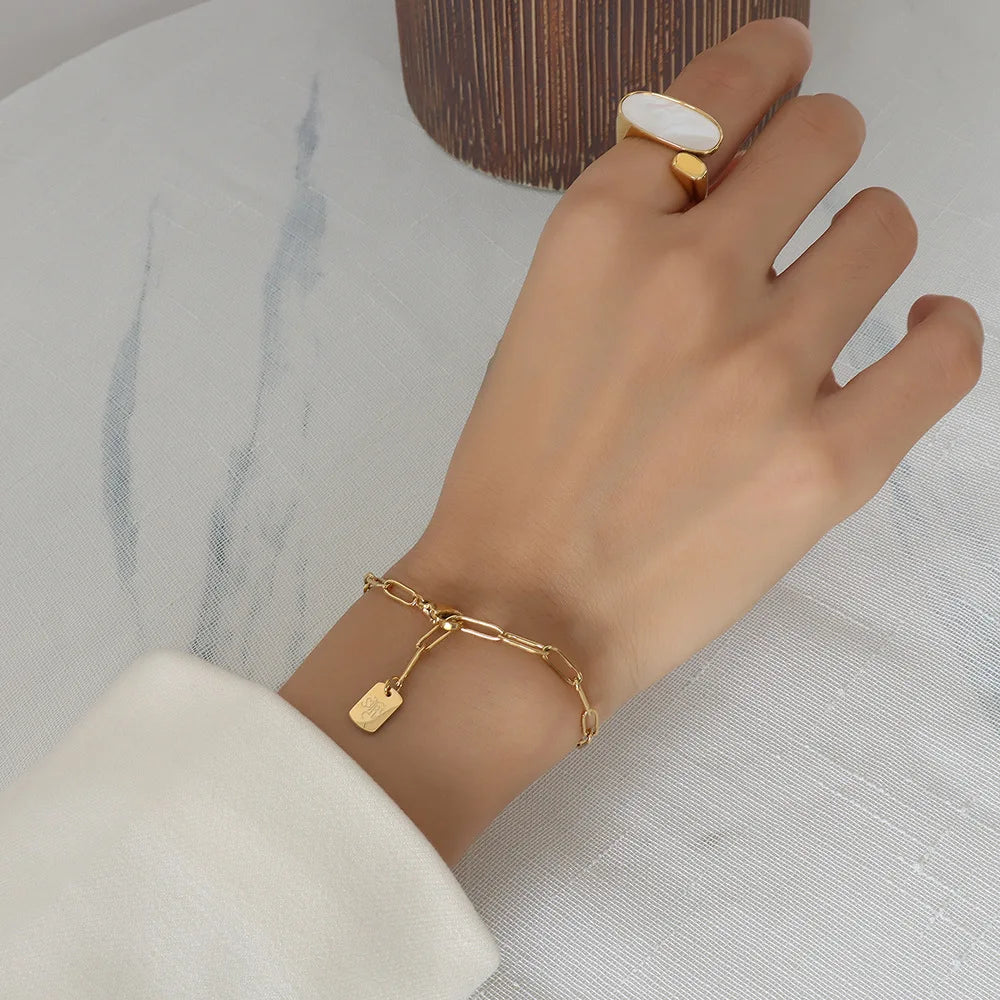 Pulsera Dama Latest Stainless Steel Dainty Sample Design Paper Clip Chain Stacked Adjust Bracelet for Women