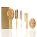 Custom Logo Natural Bamboo Brush Set and Hair Comb Wood Hair Brush Paddle Detangling Hair Wooden Comb Set