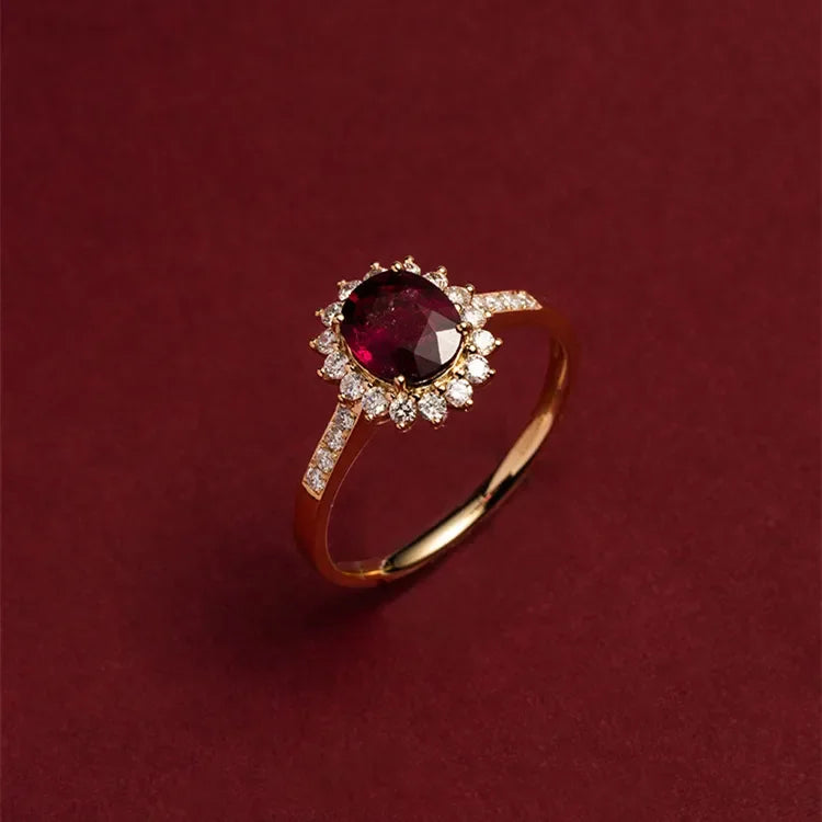 Engagement Wedding Ring 14k Gold Plated 925 Sterling Silver Red Cubic Zircon Stone Ring for Gomen Girls