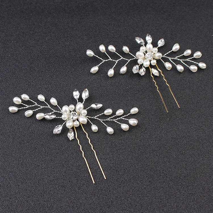 Bride Pearl Hair Pins White Pearl Flower Bridal Hair Piece Wedding Hair Accessories for Women Girls