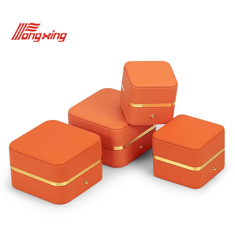 Tongxing Factory High Grade Customized Luxury Eco-Friendly Durable Leather Orange Jewelry Box for Necklaces Rings Earrings