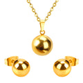 Wholesale Fashion Stainless Steel 18k Gold Plated Necklace and Earring Sets Smooth Chunky Ball Jewelry Sets for Women Girl