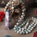Frosted Matte Amazonite Bead Mala Necklace Double Point Dream Amethyst Healing Crystal Gold Plated Yoga & Party Gifts