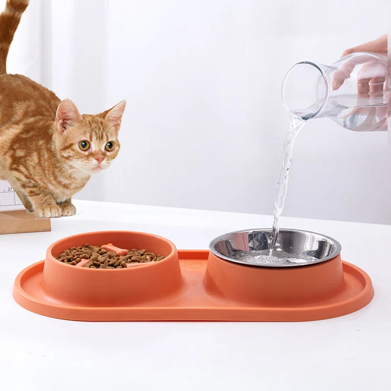Kadandi Double Bowl Pet Feeders Silicon Water Food Stainless Steel Slow Pet Dog Bowls Feeders