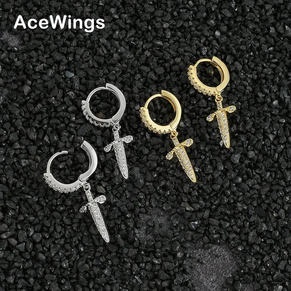 E019 Bling Bling CZ Charm Earrings Brass Setting Zircon Women Drop Earrings Hip Hop Bling Blilng Iced Out