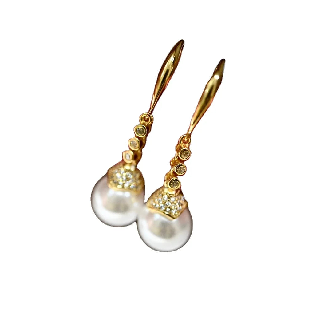E2278 9-10mm DIY Natural Freshwater Pearl Charm Earrings Mounting Accessory 925 Sterling Silver Gold Plated  Jewelry for Women