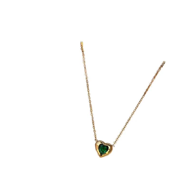Vintage Jewelry Waterproof 18k Pvd Gold Plated Stainless Steel Heart Emerald Cubic Zirconia Zircon Pendant Necklaces YF3071