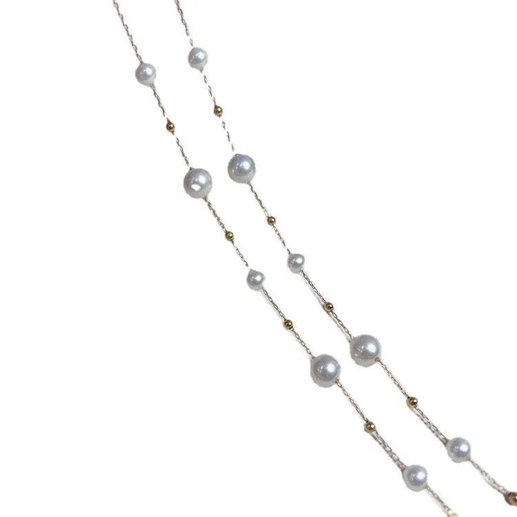 Certified New 18K Gold Starry Pearl Necklace