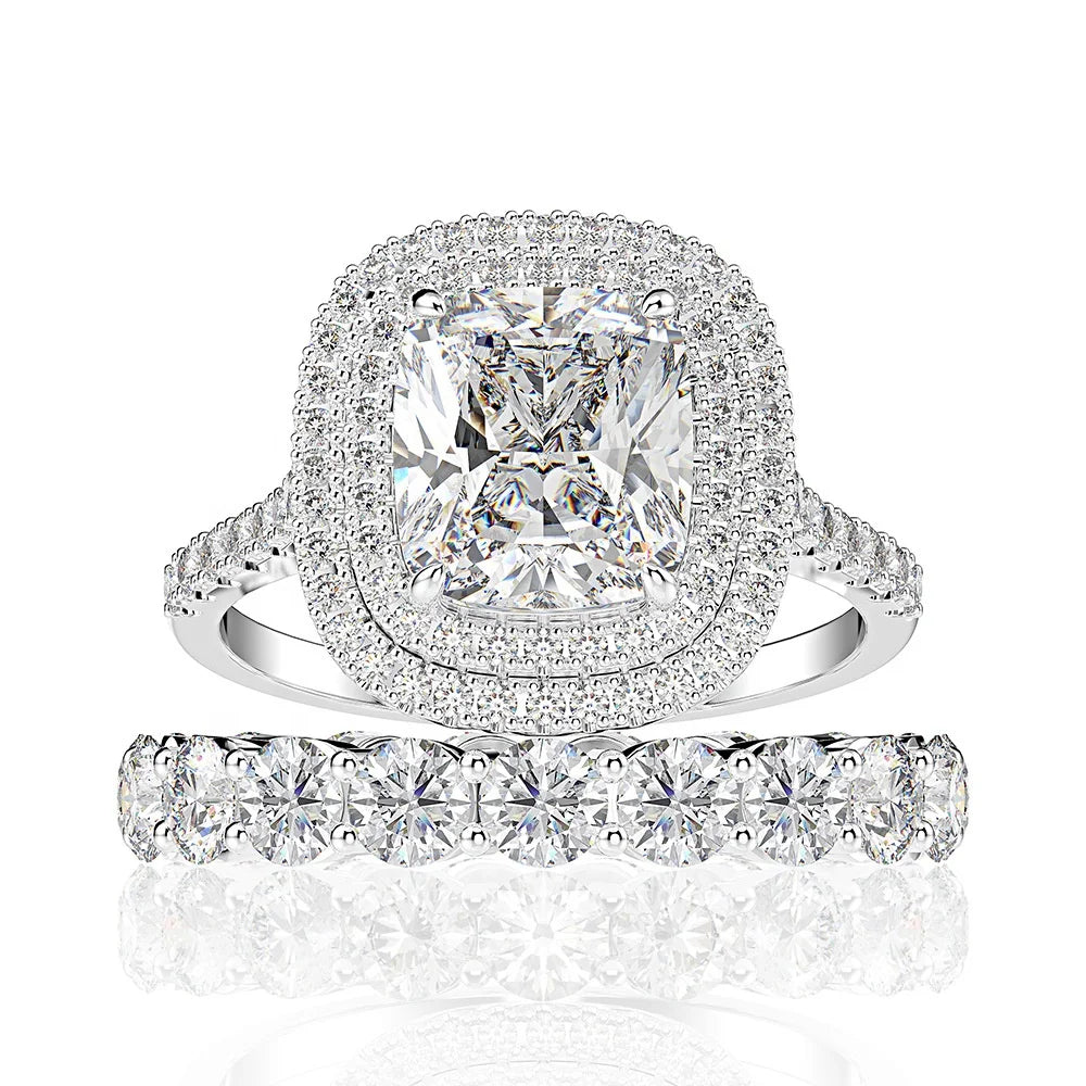 New Sterling Silver Fashion Luxury Surrounding Row Ring 8*9Mm High Carbon Ring Female Hot Sale