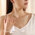 Instagram Simple Butterfly Jewelry Set Fashion Pearl Bracelet Ring Cute Drop Oil butterfly Necklace Earrings Girl