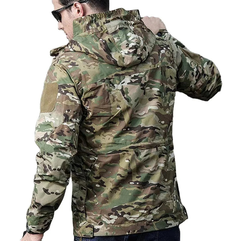 M65 Tactical Windbreaker Thickened Camouflage Jacket Autumn Winter Outdoor Tactical Stormsuit Men's Medium Length Waterproof