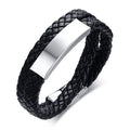 Fashion Mens Double Wrap Blank Bar Leather Bracelet Wholesale Custom Laser Engraving Braided Layered Leather Bracelet for Men