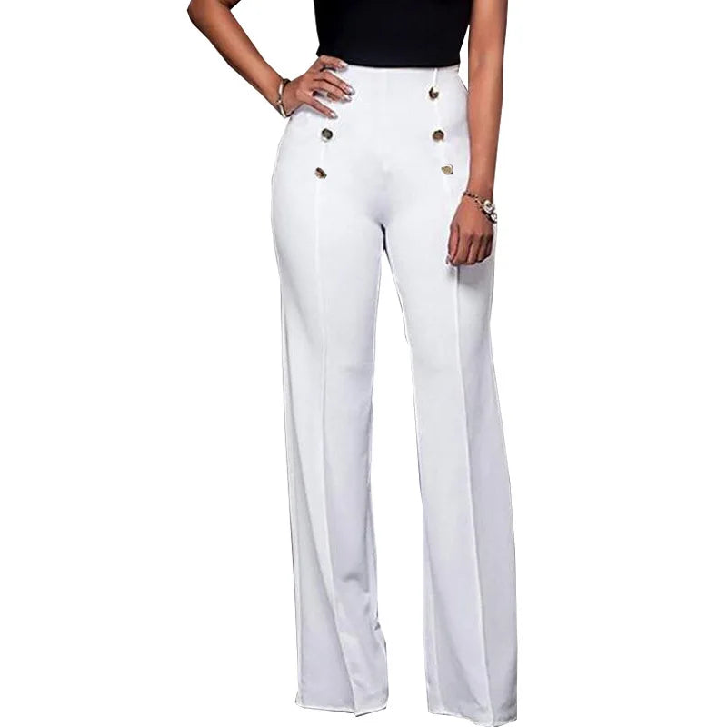 Women Plus Size Slim Breathable Mid Waist Flat Front Straight Trousers Spring