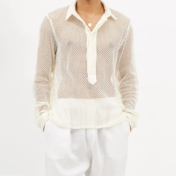 Custom Mens Sheer Shirt Long Sleeve Loose Fit Mesh Fashion Transparent Shirt