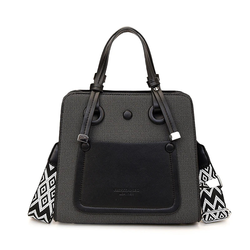 2025 Fashion Square Shoulder Bags for Women Wide Strap Color Block Stitching Design Spacious Work Tote