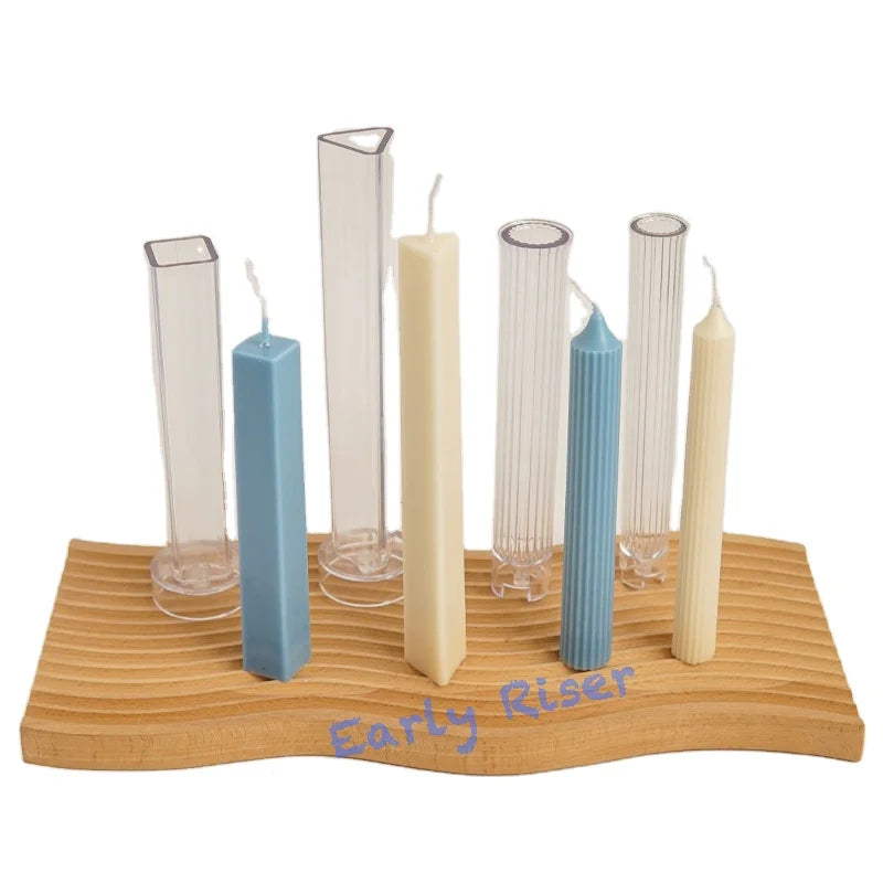 Early Riser New Design Triangular Pillar Candle Acrylic Mold Square Mould for DIY Candle Making Round Gear Column Plastic Mold