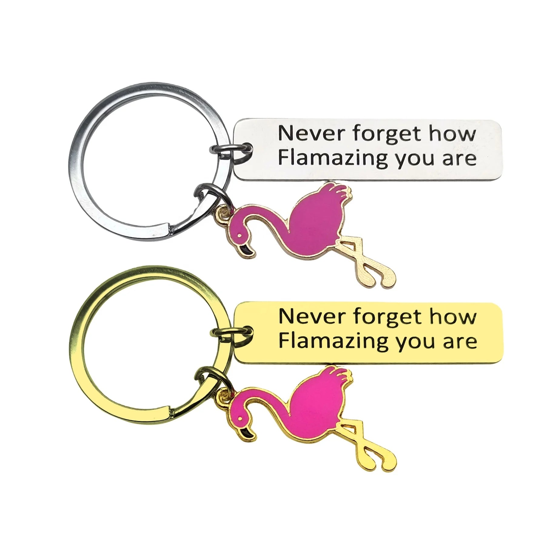Key Chains Metal Private Engrave DIY Design How Flamazing Inspirational Flamingo Promotional Gift Custom Keychain With Key Ring
